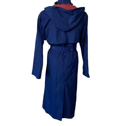 Investments Vintage Investment Hooded Belted Trenchcoat Blue and Red Women's Size 10