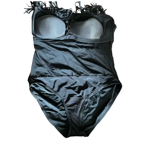 Swimsuits For All Fringe Bandeau One Piece Black Size 16