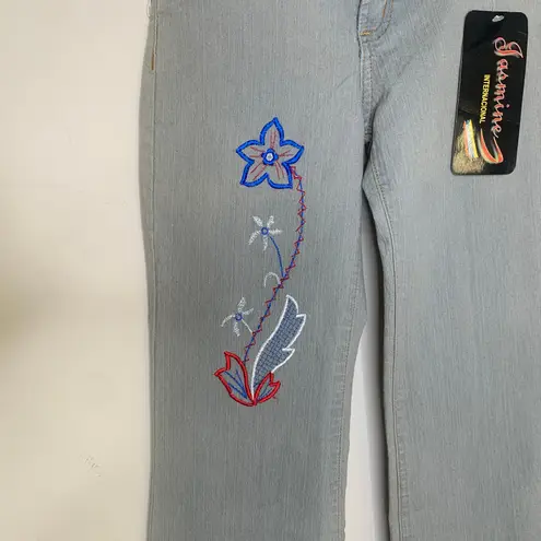 Jasmine Gray Embroidered Deadstock Floral Sz 1/2 Low Rise Flare