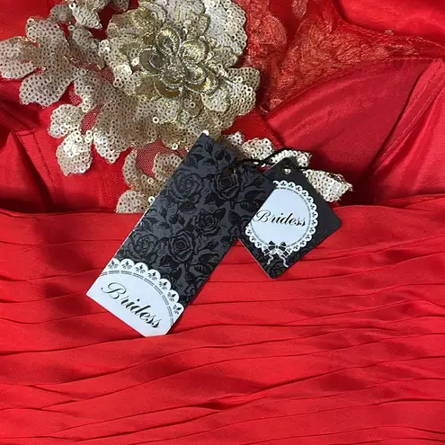 BRIDESS One Shoulder Pageant Prom Cocktail Dress w/ Gold Embroidery Size 4 Red