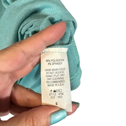 Luxe Baby Blue Short Sleeve Keyhole Cutout Back V-Neck Tunic Blouse Women Sz S