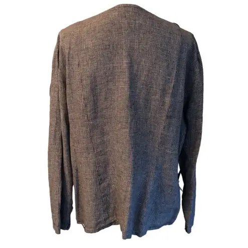 Flax L 100% Linen Black White Button Jacket Shirt Capsule Lagenlook Minimalist