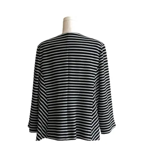 Roz & Ali Woman Black White Stripe Open Front 3/4 Sleeve Blazer Jacket Size 1X