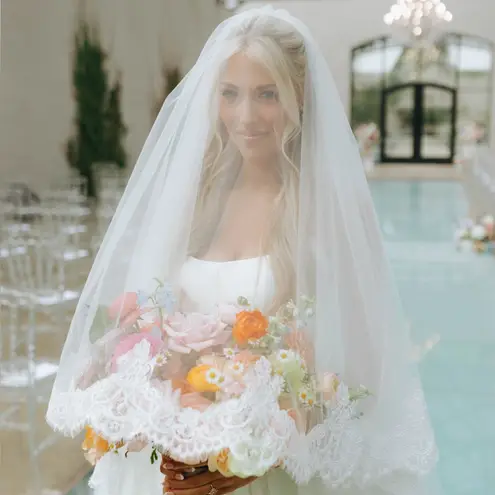 Bright White Cathedral Lace Veil with Blusher