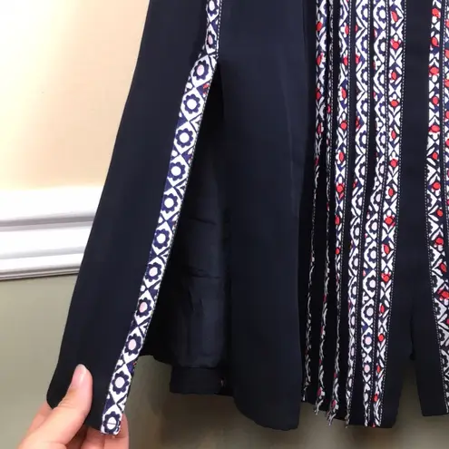 Oscar de la Renta Women’s Silk Floral Pleated Navy Blue Sleeveless Dress