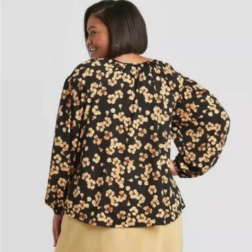 Ava & Viv  long sleeve black and gold floral blouse top size 2X