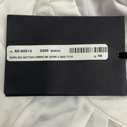 Alpha Studio M/L Button Front Blouse White Crepe Sheer Long Sleeve NWT Oversized Size L