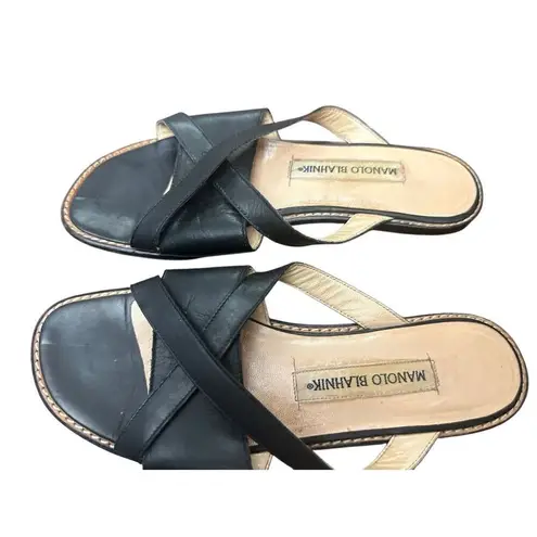 Manolo Blahnik Sandal Slide Flats Black Leather Women's 351/2
