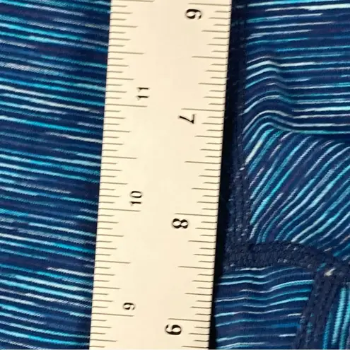 Title Nine Leggings Women M Blue Crop Running Striped Zip Pocket Activewear