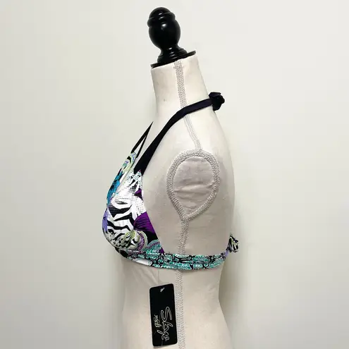 Skye Aqualina Floral Paisley Triangle Halter Bikini Top NWT Small Purple Teal Black