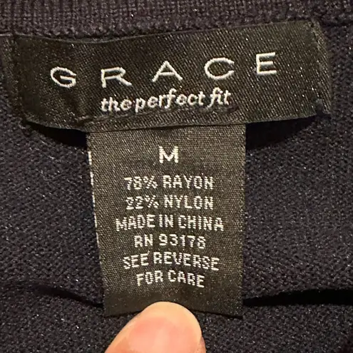 Grace Black & White Stripes Long Sleeves Perfect Fit Sweater SZ M In Good Cond Size M