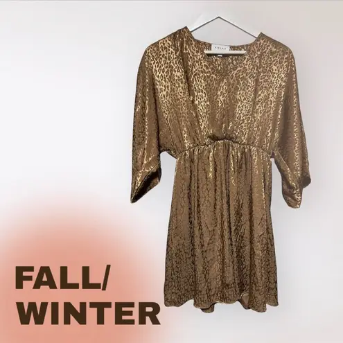 Bronze Animal Print Slip On Dress Small Brown