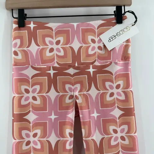 GOLDSHEEP Leggings SZ Medium Tone It Up TIU Collab Retro Print Pink Orange NWT
