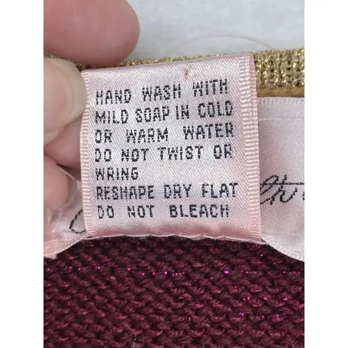 Jaclyn Smith Vintage Sweater Vest Sz L Burgundy Shimmery Holiday Party Button Up