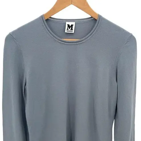 Missoni Womens Vintage Ladder Lace Crew Neck Long Sleeve Pullover Top Blue Gray