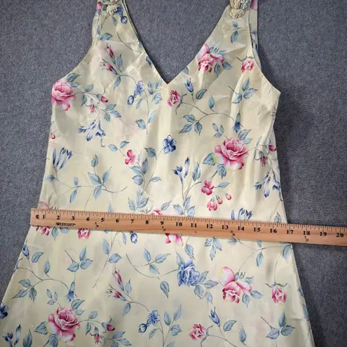 Intimate Essentials Vintage 90's Satin Slip Gown Women's Medium Yellow Floral