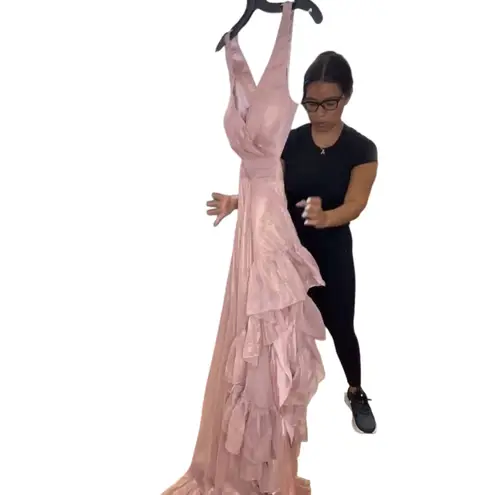 Mac Duggal 49526 Rose Cut Out High Low Ruffle Gown, Size 2 New w/ Tag MSRP $398