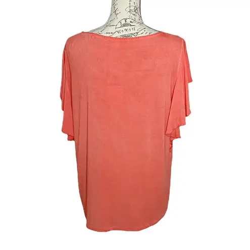 *NEW* Seven 7 Flutter Short Sleeve Tie Front T-Shirt Top Coral Orange Size XL