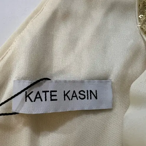 Kate Kasin Bright Gold Sequin Maxi Gown XS Elegant Formal Evening Dress Deep V