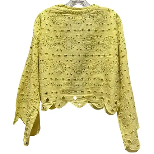 Anthropologie WOMENS ONE SIZE Maeve Cropped Navy Eyelet Boho Kimono yellow