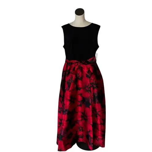 NWT Alexa B Floral Red and Black Maxi Skirt Dress Gown High Neckline Romantic Size 20W