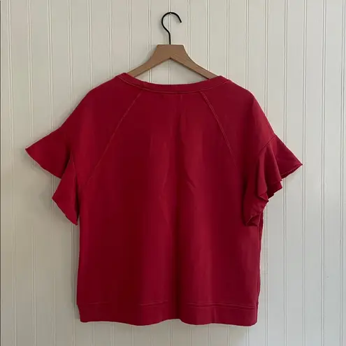 Anthropologie  Saturday Sunday Ellie Ruffle Short Sleeve Sweatshirt Top Size L