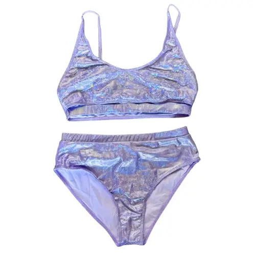 NWT Women’s Holographic Cutout High Waist Bikini Set – Lavender