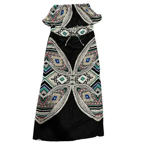 Mossimo Strapless XS Strapless Black Patterned Maxi Dress Y2K