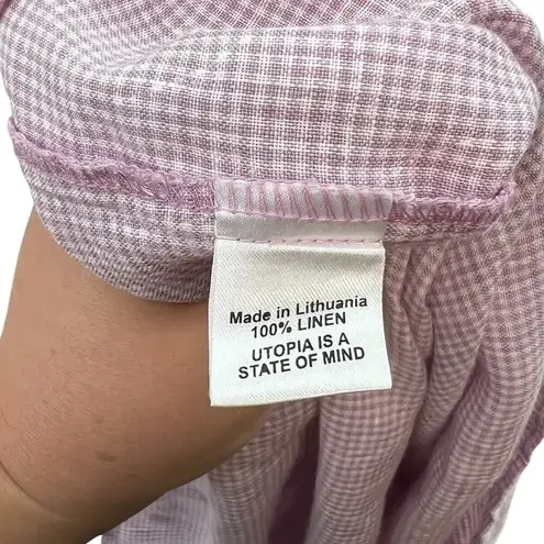 Flax Woodstock Dress Linen Lilac Lavender White Gingham Floral Size XS