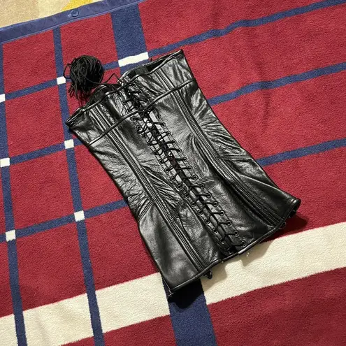 Vintage Rare Stormy Leather black bustier Corset Dress Fetish Kinky bones fitted Size XL