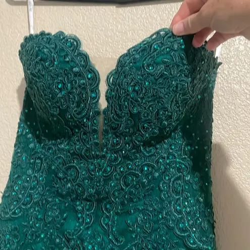 Ellie Wilde lace appliqué tulle mermaid sheer corset gown in emerald Size 4