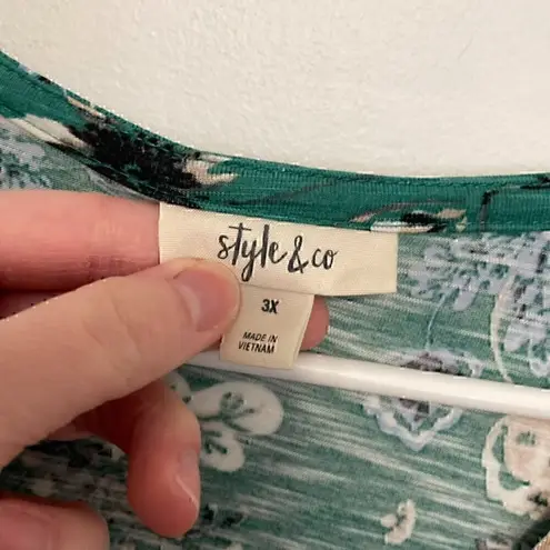 STYLE&CO Plus Size V-Neck Twist Front Floral Top Green Long Sleeve 3X