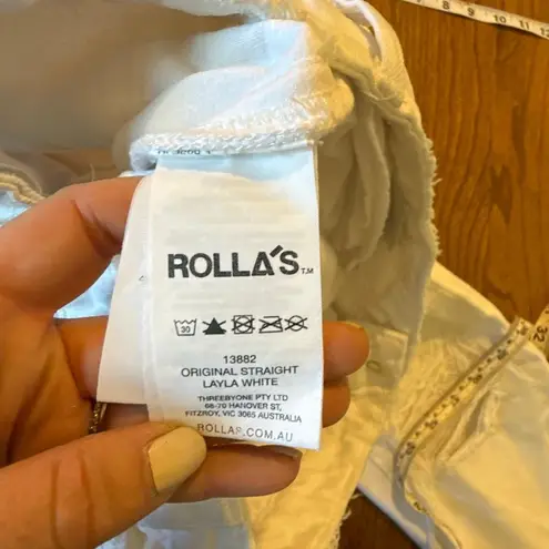 Rollas Layla high rise straight white distressed knee jeans size 27