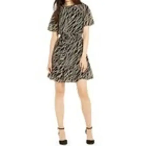 Michael Kors | S | Short Sleeve Chiffon Printed Gold Chain Detail Dress Womens Black