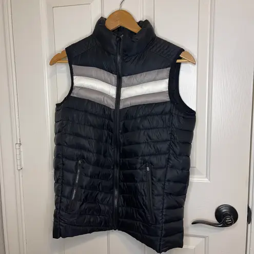 Fabletics Black Grey Stripes Full Zip Puffa Fenway Vest Sz S Athleisure Winter