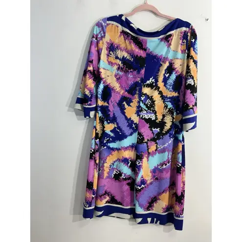 Ali Ro Womans Shift Dress 12 3/4 Sleeve Pullover Knee Length Multicolor Abstract