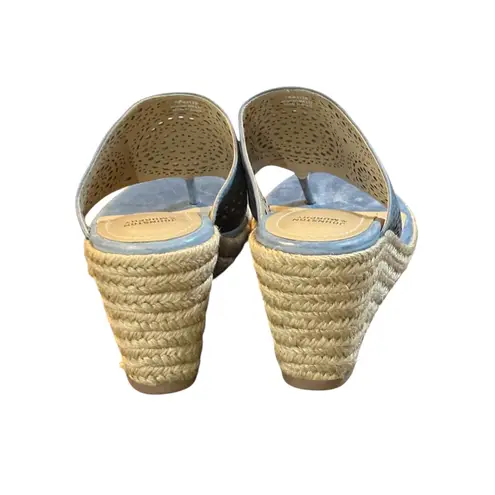 Johnston & Murphy Blue Laser Cut Wedge Espadrille Thong Sandals Women Size 8M