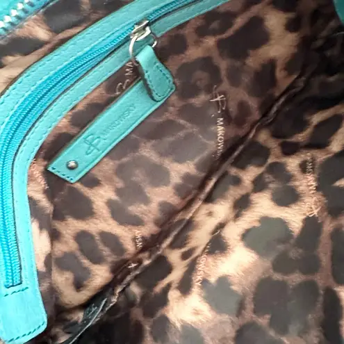 B Makowsky Bright Teal Blue Soft Leather Slim Ruched Front Studded Crossbody Bag