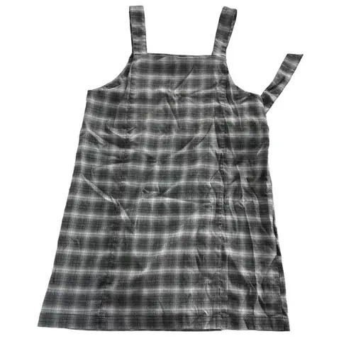 Monki  Dress Womens Small Grey White Plaid Wrap Buckle Tie Pinafore Mini ASOS