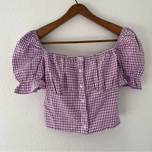 NWOT Boutique Purple Gingham Crop Top Size M
