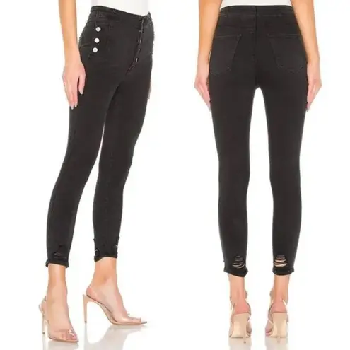 J Brand  Natasha Sky-High Cropped Skinny Jeans Bellatrix Destruct Black Denim 25