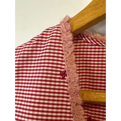 Alexis Alzena Red White Gingham Embroidered Wrap Mini Dress Size XS
