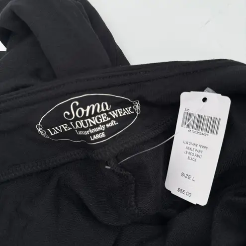 Soma Ankle Pant SZ Large Regular LLW Divine Terry Black NWT Pajamas Comfy Lounge
