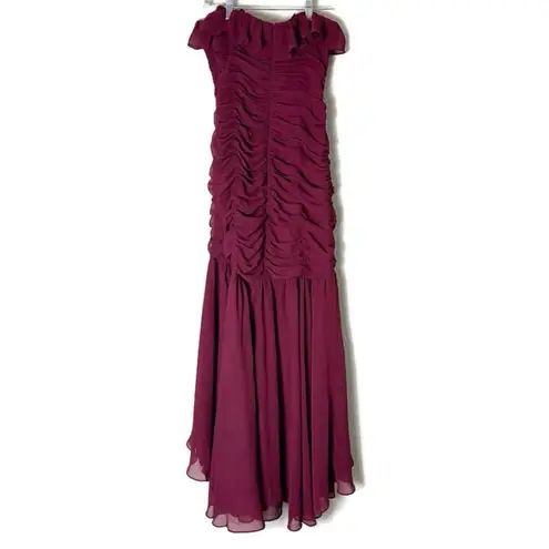 Jill Stuart Burgundy Ruffled Strapless Chiffon Dress Size 6