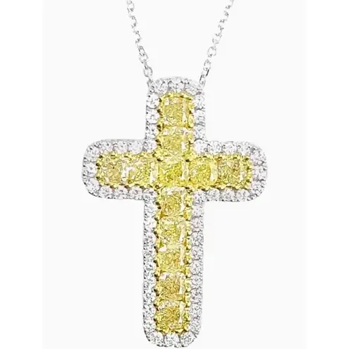 Boutique NEW White Gold Filled Synthetic Diamond Citrine Cross Pendant Necklace, 16-18”