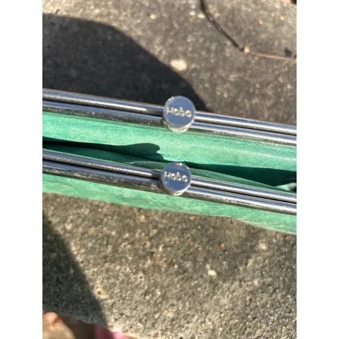 Hobo Green Leather Kiss Lock Double Clutch Wallet Organizer Distressed