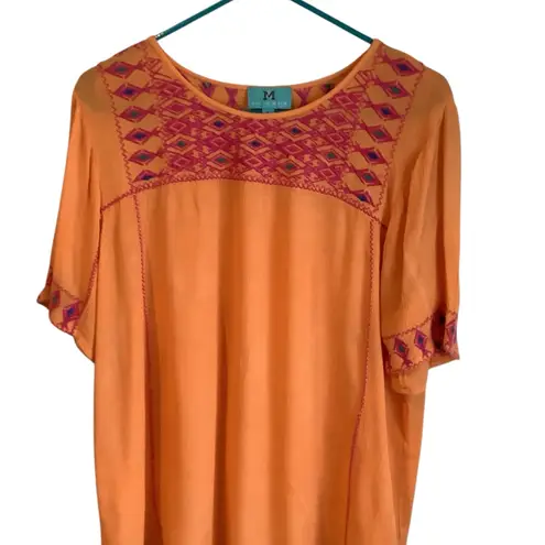 MS South Main Cinco de Mayo Style Vibrant Orange Embroidered Blouse Size S