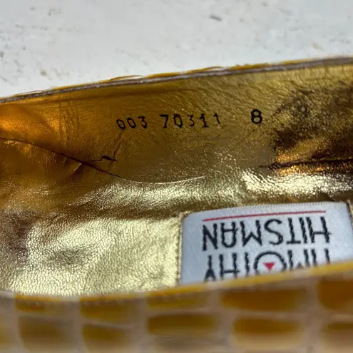 Timothy Hitsman Gold Crocodile Embossed Pointed Toe Heels Women's Size 8