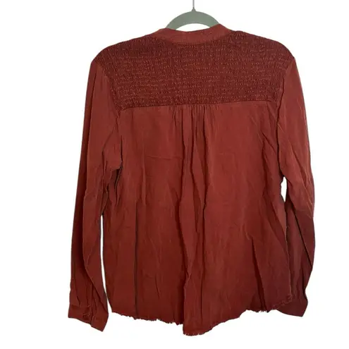 Side Stitch Burnt Orange Raw Hem Button