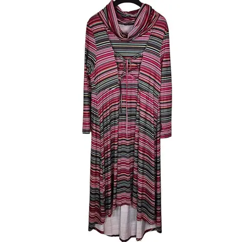 Unbranded Womens Bright Color Blocked Cowl Neck Striped Maxi Dress Size 2XL Blue